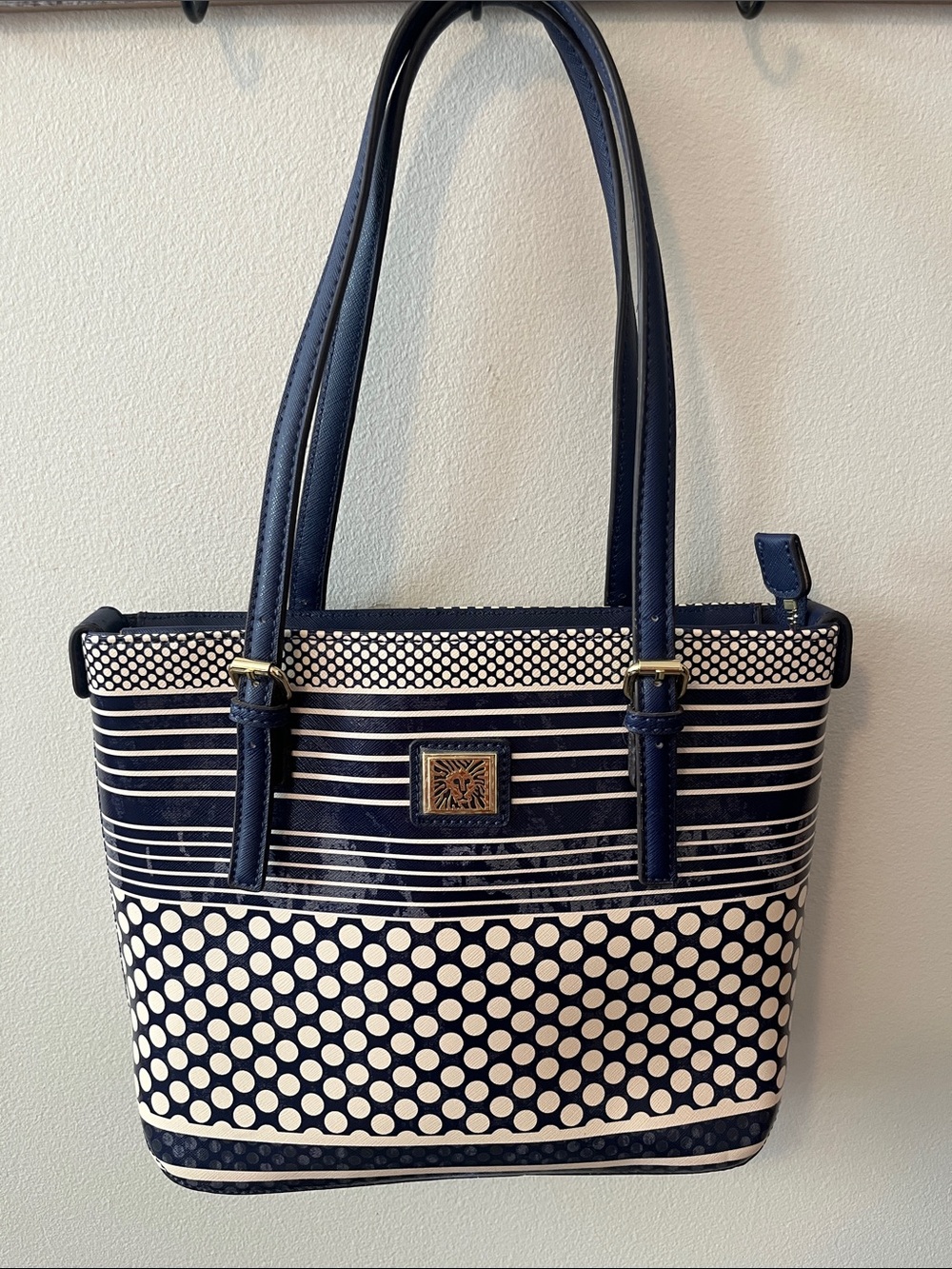 Anne Klein Navy and White Patterned Shoulder Bag